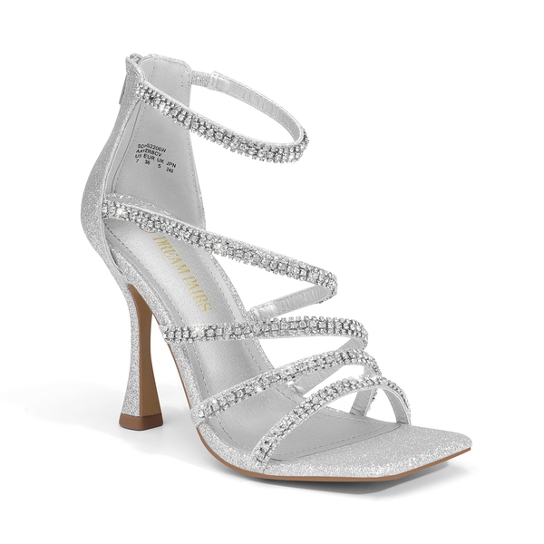 Women's Square Toe Stiletto Rhinestone Heels - SILVER RHINESTONE - 2